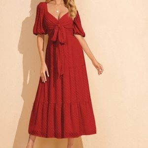 Swiss Dot Tie Front Ruffle Hem Dress